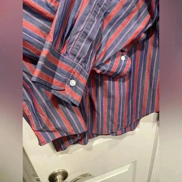 VTG L.L. Bean 80s Men’s Pointed Collar Striped Cotton Red Blue Button Down XXL T - Picture 5 of 11